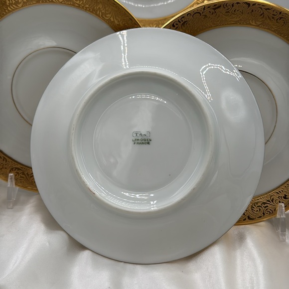 Limoges France Porcelain Saucers with Fancy Gold Rim. (4) - Picture 2 of 6